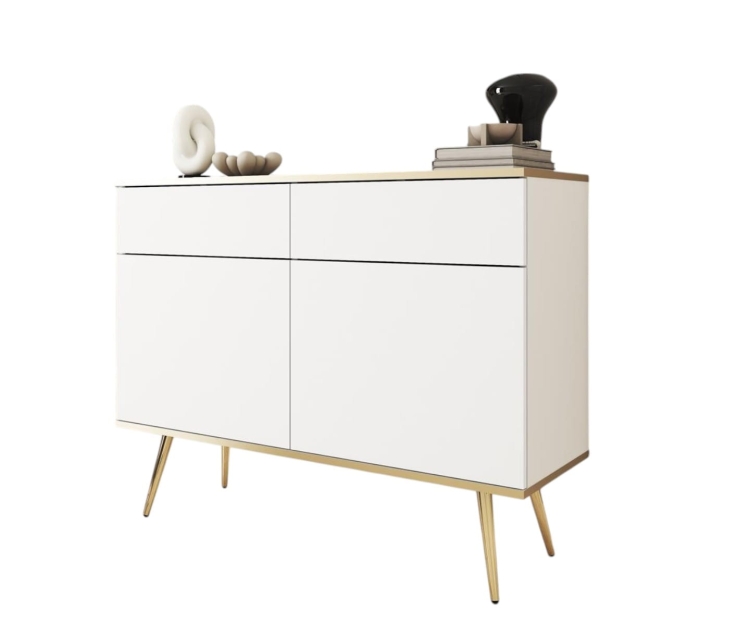 oro-aran-Komoda biała glamour na złotych nóżkach POLO