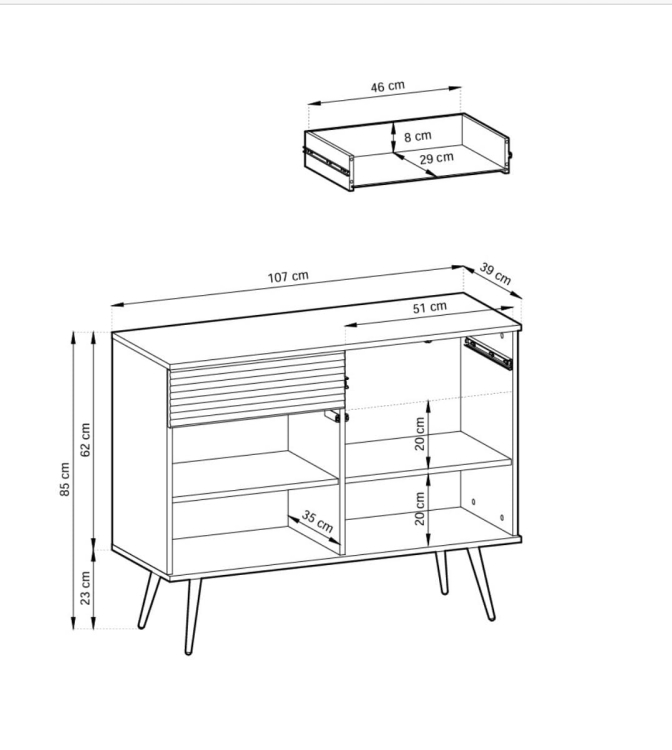 Komoda biała glamour na złotych nóżkach POLO