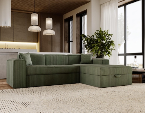 Designerski narożnik do salonu rozkładany SANTO OLIWKA