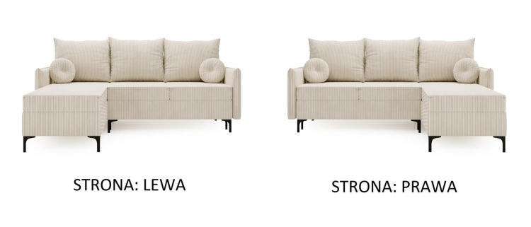 Welurowa sofa narożna rozkładana na wysokich nogach LEO