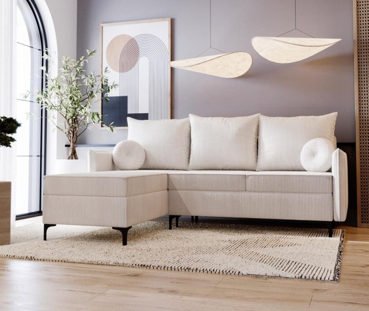 Kremowy narożnik do salonu rozkładany z wygodnym siedziskiem LEO