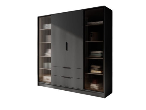 Grafitowa szafa do sypialni z ryflowanym frontem KALS