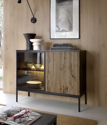 Witryna loftowa do salonu LINO DĄB WOTAN