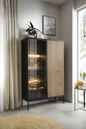 Modna wysoka witryna z szufladą i oświetleniem LED LINO