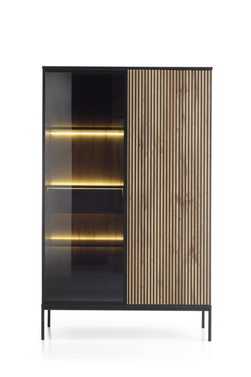 Modna wysoka witryna z szufladą i oświetleniem LED LINO