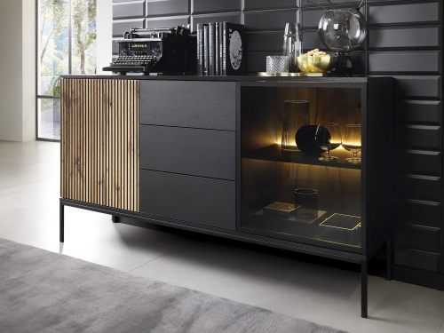 Komoda z trzema szufladami w stylu loft z LED LINO DĄB WOTAN