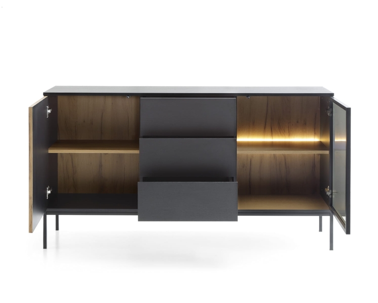 Komoda z trzema szufladami w stylu loft z LED LINO DĄB WOTAN