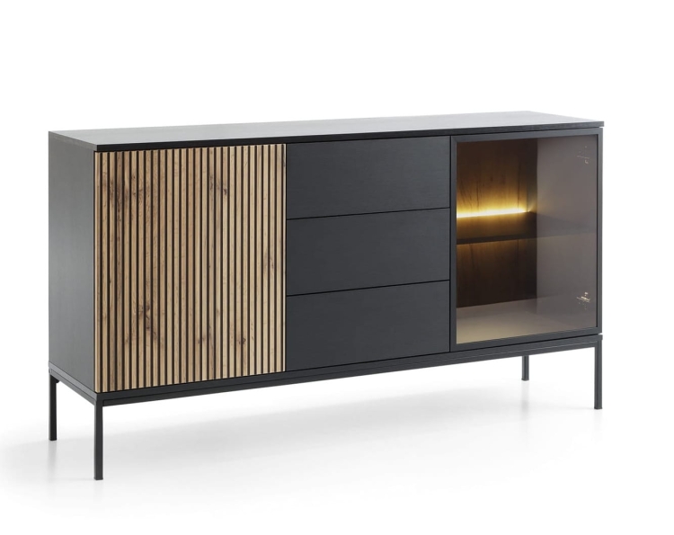 Komoda z trzema szufladami w stylu loft z LED LINO DĄB WOTAN