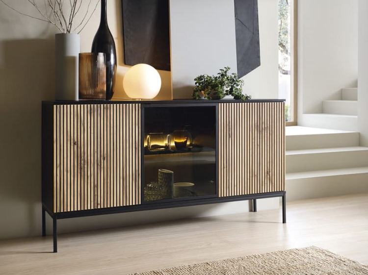 Ryflowana komoda loftowa z LED LINO DĄB WOTAN