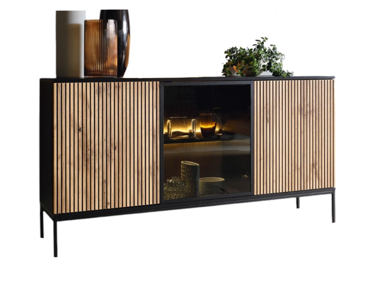 Ryflowana komoda loftowa z LED LINO DĄB WOTAN