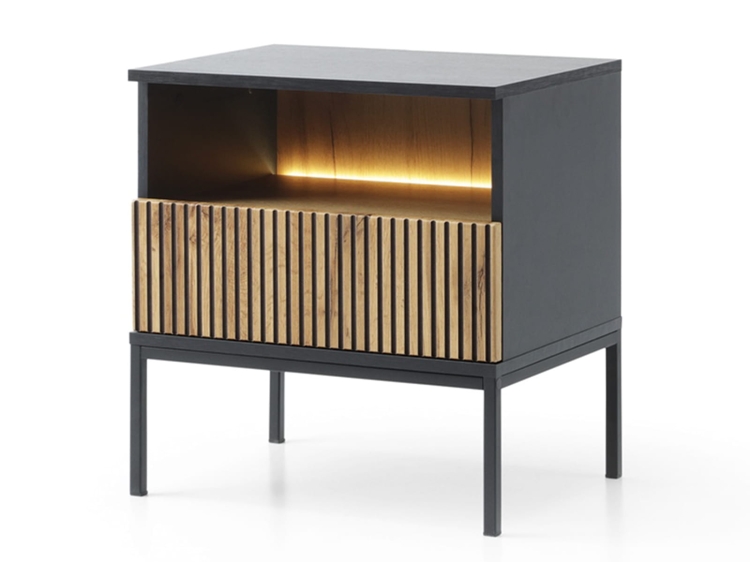 Stolik nocny z lamelami loft LINO DĄB WOTAN
