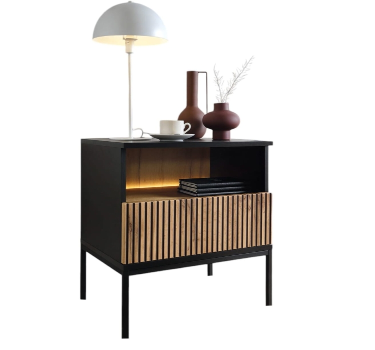 Stolik nocny z lamelami loft LINO DĄB WOTAN