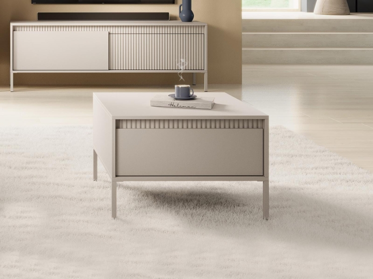 Modny stolik kawowy z szufladą BEŻ GAVINS