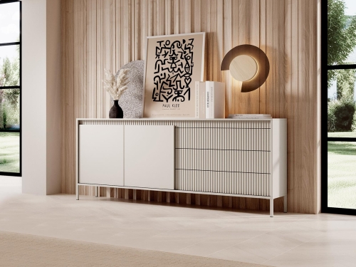 Duża beżowa komoda do salonu z szufladami GAVINS