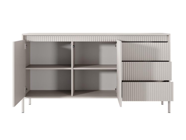 Komoda beżowa ryflowana do sypialni z szufladami GAVINS