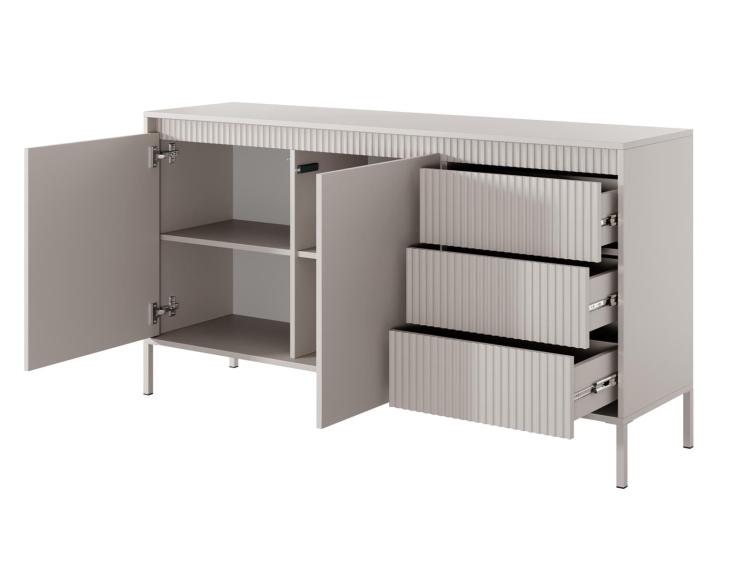 Komoda beżowa ryflowana do sypialni z szufladami GAVINS