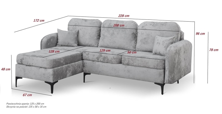 Różowy narożnik L do salonu wygodny BELLA