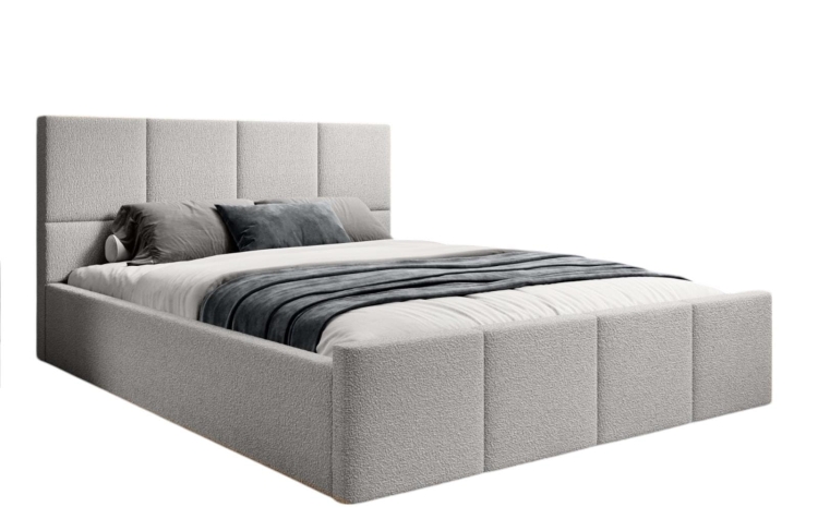 Eleganckie łóżko w tkaninie boucle SZARE COZY