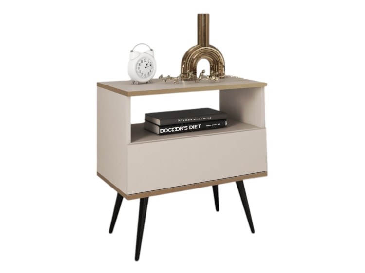 Nowoczesny stolik nocny z szufladą POLO BEŻ CZARNE NOGI