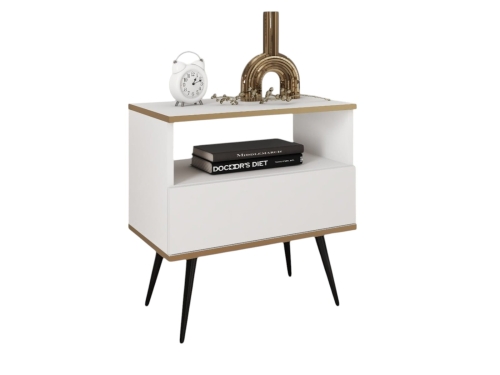 Biała szafka nocna glamour na czarnych nogach POLO