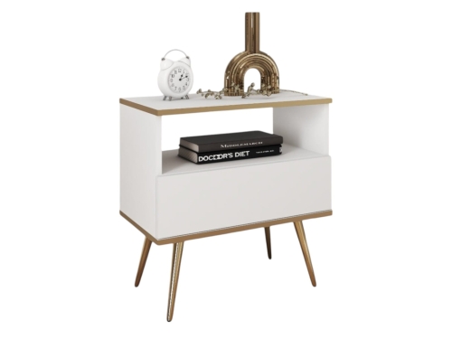 Biała szafka nocna na złotych nogach POLO