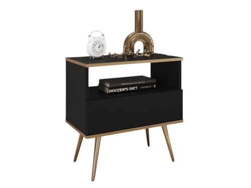 Czarna szafka nocna do sypialni POLO ZŁOTE NOGI