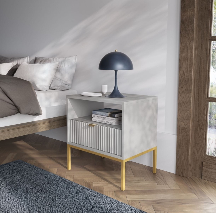 Nowoczesna szafka nocna z szufladą NANCY SZARY ZŁOTY