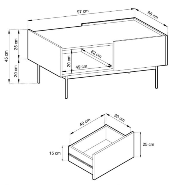 Beżowy stolik w stylu japandi z szufladą ZOTI