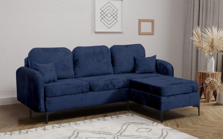 Narożnik granatowy do salonu L funkcja spania BELLA