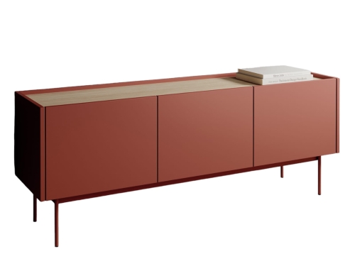 PiaskiCzerwona szafka RTV do salonu trzydrzwiowa ZOTI