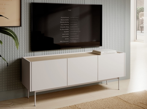 Beżowy stolik RTV pod telewizor ZOTI DĄB LINEA