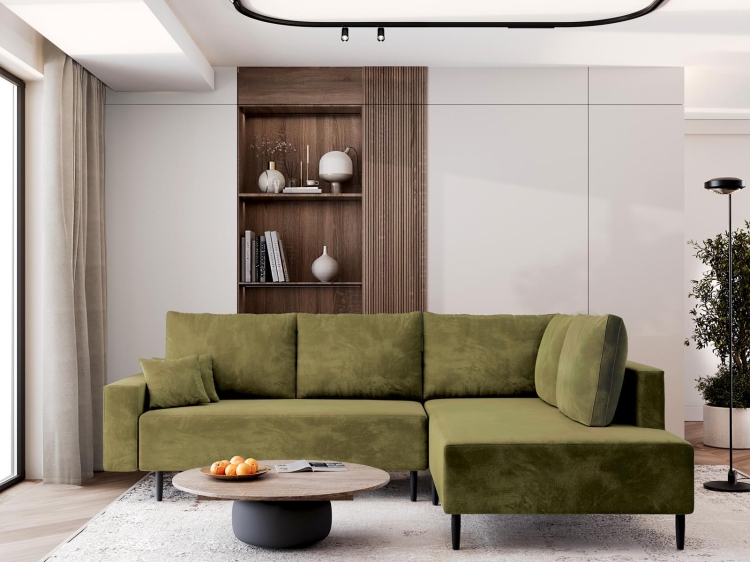 Narożnik oliwkowy z funkcją spania elegancki BLAIR