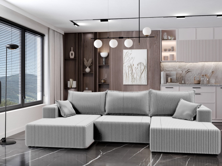 Narożnik tapicerowany sztruksem szary rozkładany LILIA