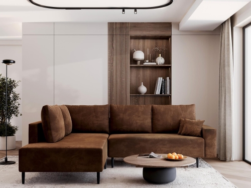 Narożnik na wysokich nogach brązowy z tkaniny welurowej BLAIR