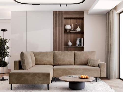 lMinimalistyczny narożnik na wysokich nogach z funkcją spania BLAIR