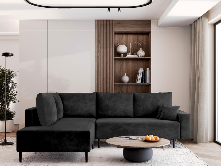 Rozkładany narożnik do salonu wysokie nogi BLAIR CIEMNY GRAFIT