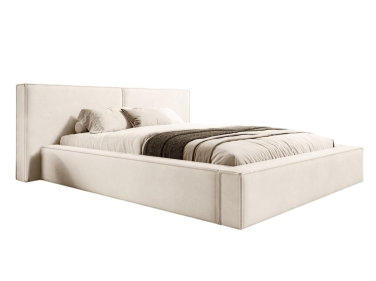 Duże eleganckie łóżko do sypialni KREMOWE WELUR