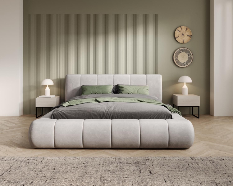 Ekskluzywne szare łóżko do nowoczesnej sypialni PALO