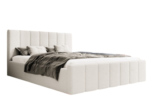 Łóżko do sypialni tapicerowane z przeszyciami FLAV KREM