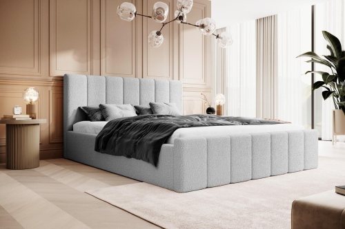 Nowoczesne łóżko sypialniane boucle z pojemnikiem FLAV SZARE (