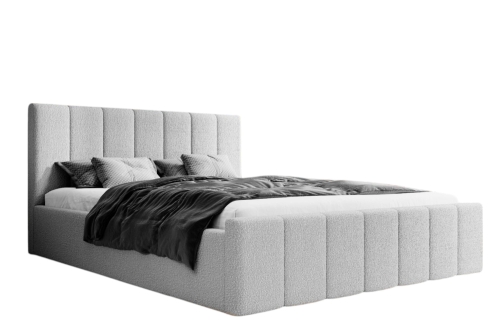 Nowoczesne łóżko sypialniane boucle z pojemnikiem FLAV SZARE (
