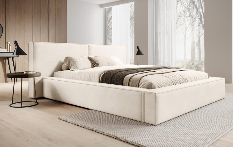 Duże eleganckie łóżko do sypialni KREMOWE WELUR