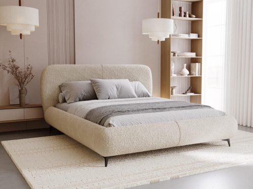Łóżko tapicerowane boucle z pojemnikiem beżowe MIA