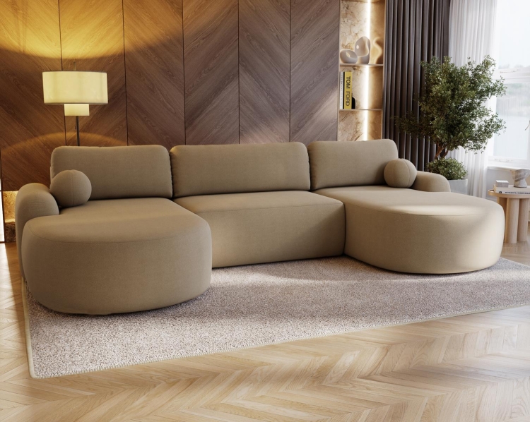 Beżowy narożnik zaokrąglony do dużego salonu U OLIO