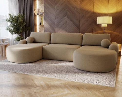 Beżowy narożnik zaokrąglony do dużego salonu U OLIO