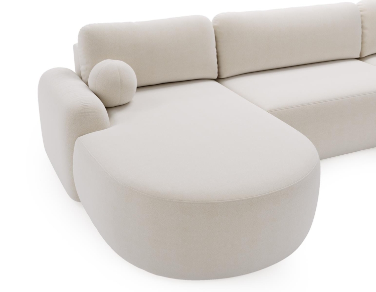 Duży narożnik boucle biały do salonu OLIO U funkcja spania