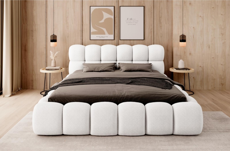 Nowoczesne białe łóżko BUBBLE III zaokrąglone