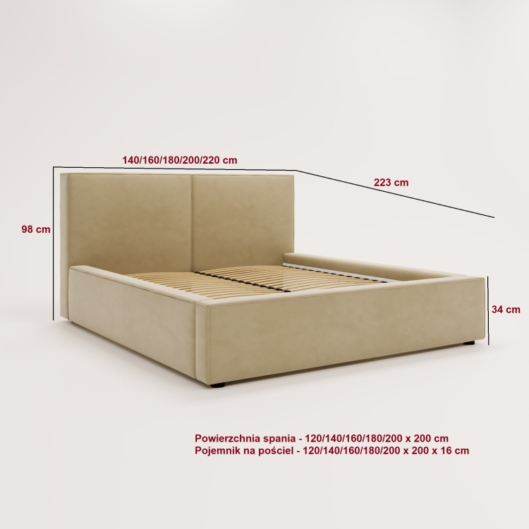 Luksusowe szare łożko sztruksowe POLS 140x200