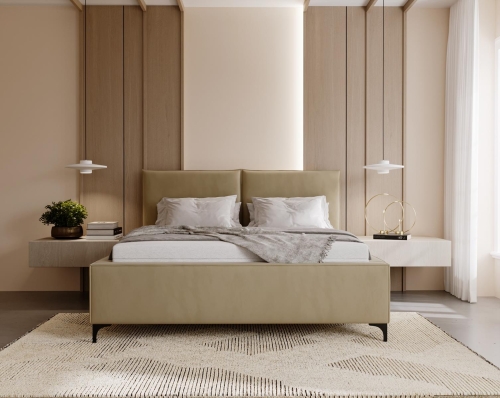 Łóżko tapicerowane na wysokich nogach do salonu LEON RÓŻ