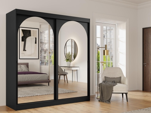 Przesuwana czarna szafa z lustrem 200 cm INOVS
